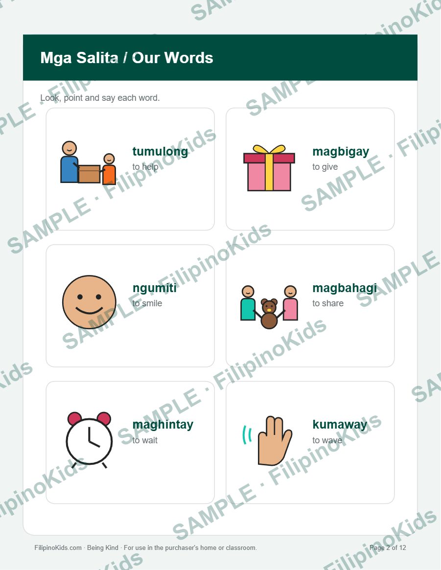 Sample inside page 2 of Pagiging Mabait / Being Kind (watermarked)